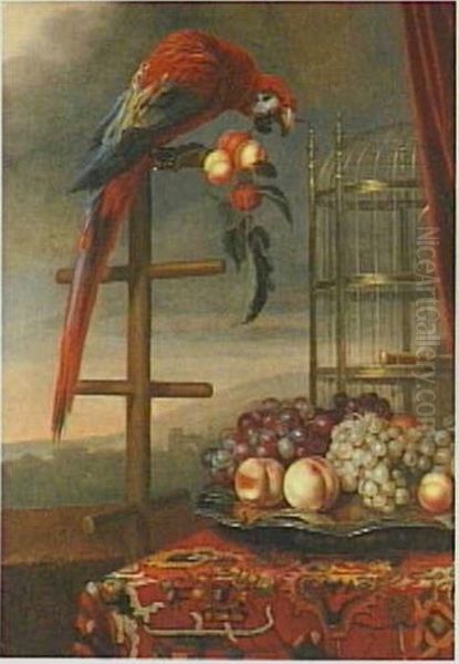 Still Life with Fruit and a Parrot Oil Painting by Alexander Coosemans