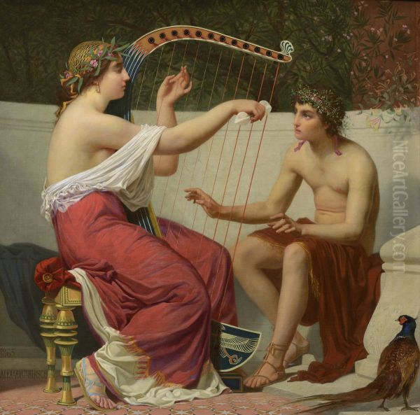 Calliope enseignant la musique au jeune Orphee Oil Painting by Auguste Alexandre Hirsch