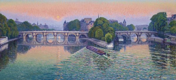 Crepuscule, Lever De Lune Sur Le Pont Neuf Oil Painting by Gustave Cariot