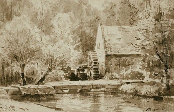 The Watermill in Veules (1) Oil Painting by Alexey Bogolyubov