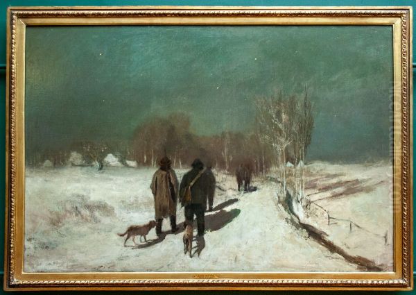 Hunters in the Snow Oil Painting by Adriaan Jozef Heymans