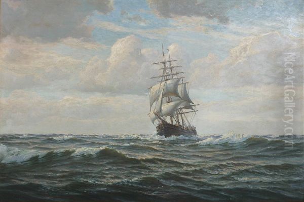 Seascape with sailship. Oil Painting by C. F. Ahl