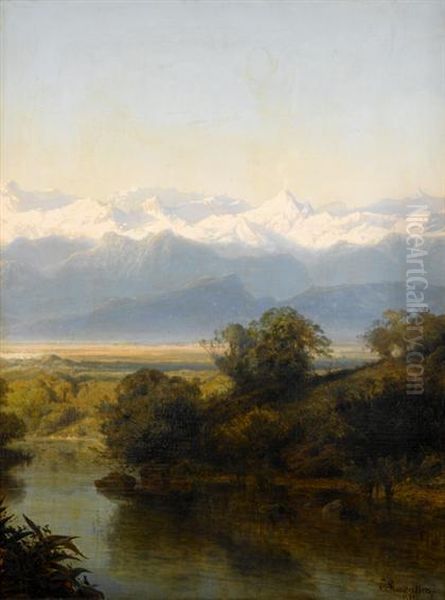 Landscape With Volcano Oil Painting by Joseph Kuwasseg Carl