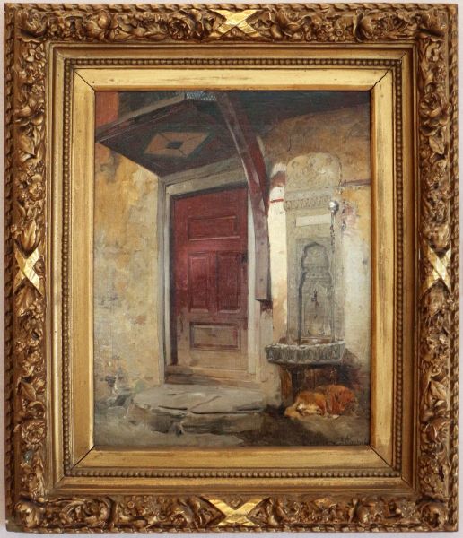 porta rossa e fontana in anatoli Oil Painting by Alberto Pasini