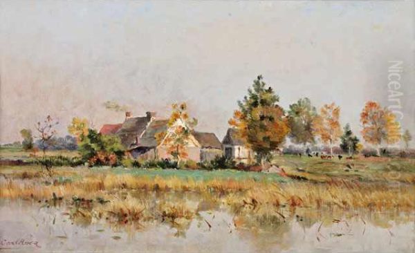 Ferme Dans La Campagne Oil Painting by Maria Cornilleau Raoul Carl-Rosa