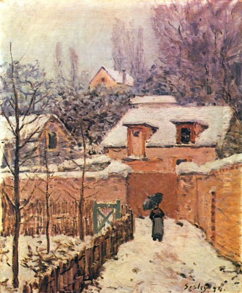 Garten im Louveciennes im Schnee Oil Painting by Alfred Sisley