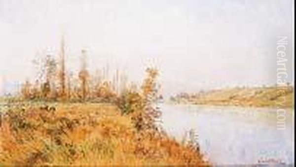 Paysage En Bord De Seine Oil Painting by Maria Cornilleau Raoul Carl-Rosa