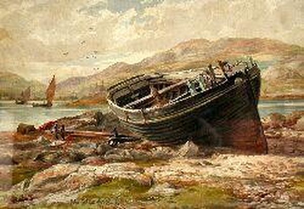 Beached Fishing Boat Oil Painting by John Carlaw