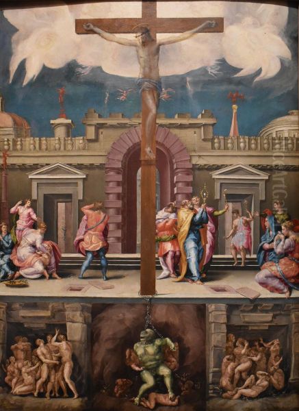 Le Christ en croix: allegorie de l'Eglise militante, triomphante et souffrante Oil Painting by Jacone