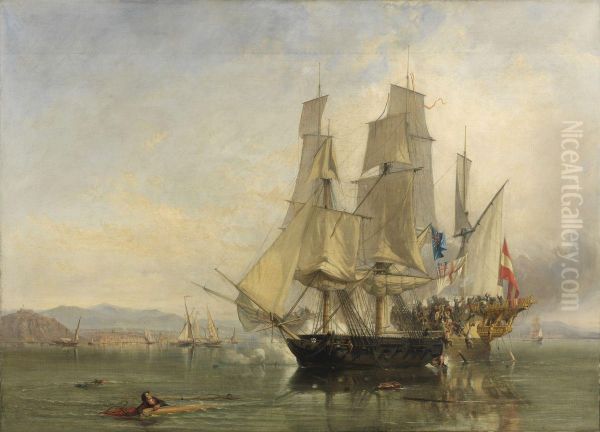 The Action and Capture of the Spanish Xebeque Frigate El Gamo Oil Painting by Clarkson Frederick Stanfield