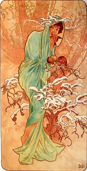 Winter Oil Painting by Alphonse Mucha