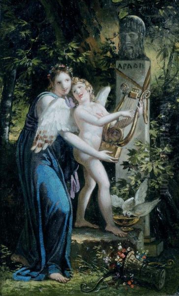 Erato and Cupid Oil Painting by Charles Meynier