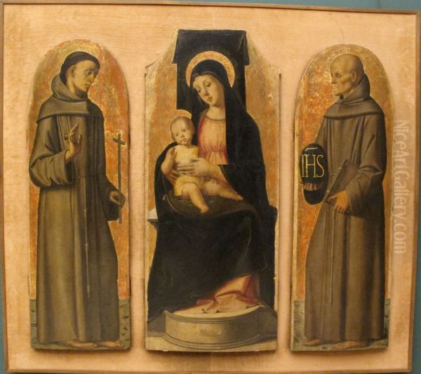 Madonna and Child, Saints Francis and Bernard Oil Painting by Alvise Vivarini