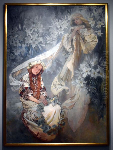 Madonna of the Lilies Oil Painting by Alphonse Mucha