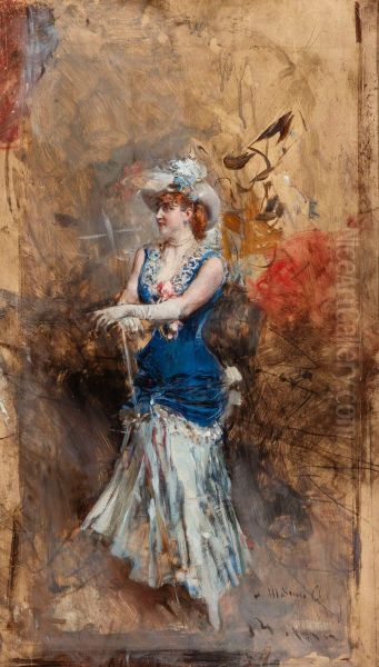 Rejane on stage Oil Painting by Giovanni Boldini