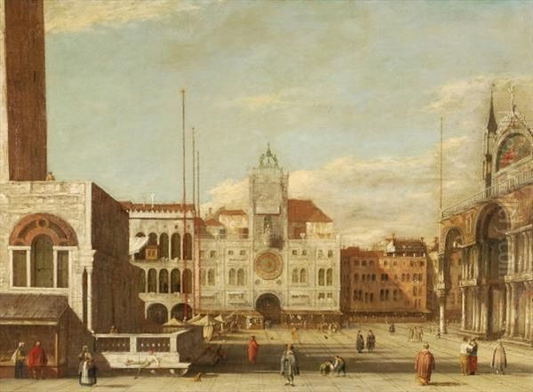 Saint Mark's Square, Venice, Looking Towards The Torredell'orologio Oil Painting by Luca Carlevarijs