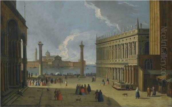 Venice, A View Of The Piazzetta Oil Painting by Luca Carlevarijs