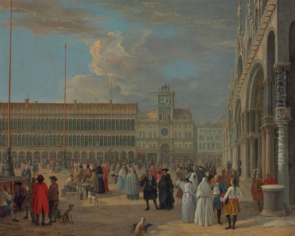 View Of Piazza San Marco With The Torre Dell'orologio, Venice Oil Painting by Luca Carlevarijs