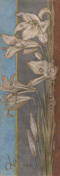 White lilies Oil Painting by Stanislaw Wyspianski