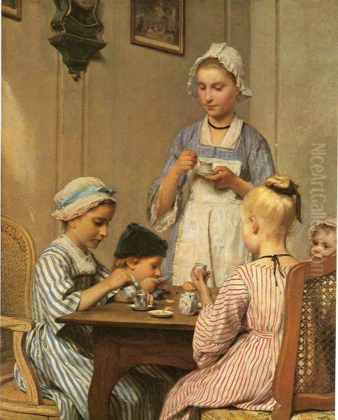 Children at Breakfast Oil Painting by Albert Anker