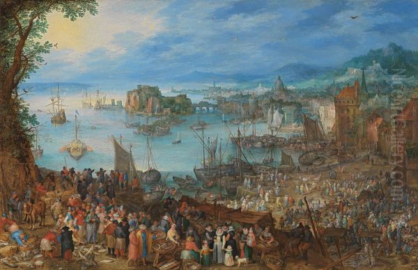 Large Fish Market Oil Painting by Jan Brueghel the Elder