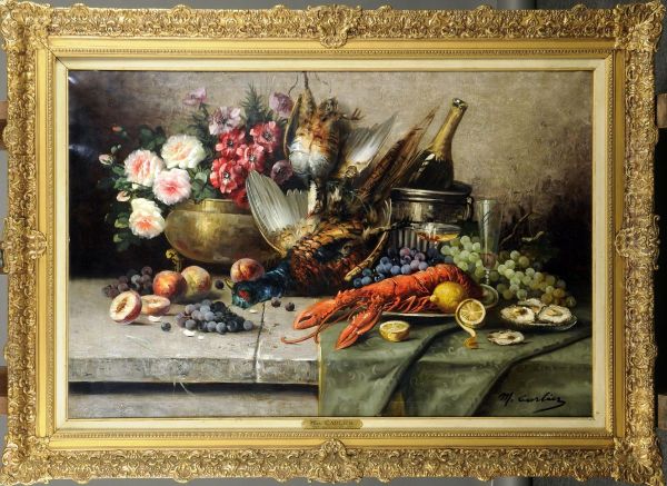 Composition Aux Fleurs, Au Homard Et Au Champagne Oil Painting by Max Carlier