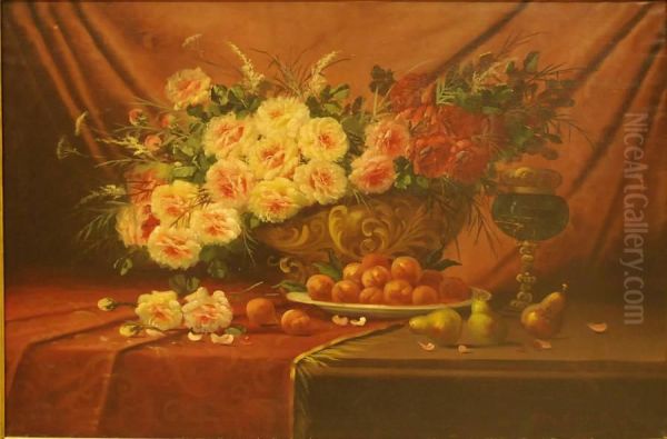 Composition Aux Roses Et Auxfruits Oil Painting by Max Carlier