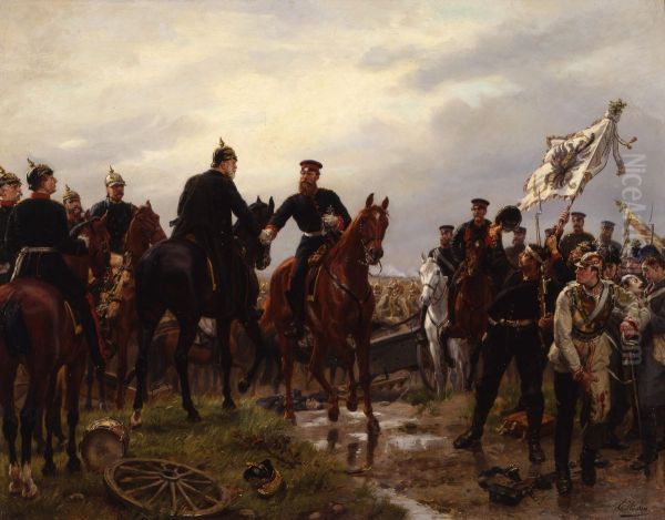 Die Schlacht von Koniggratz am 3. Juli 1866 Oil Painting by Emil Hunten