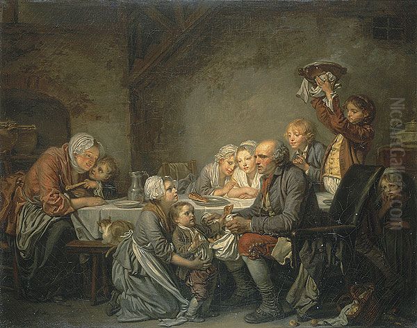 Epiphany (Le gateau des rois) Oil Painting by Jean-Baptiste Greuze