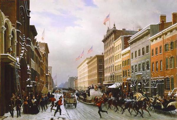 Street in New York, 1840 Oil Painting by Hippolyte Sebron