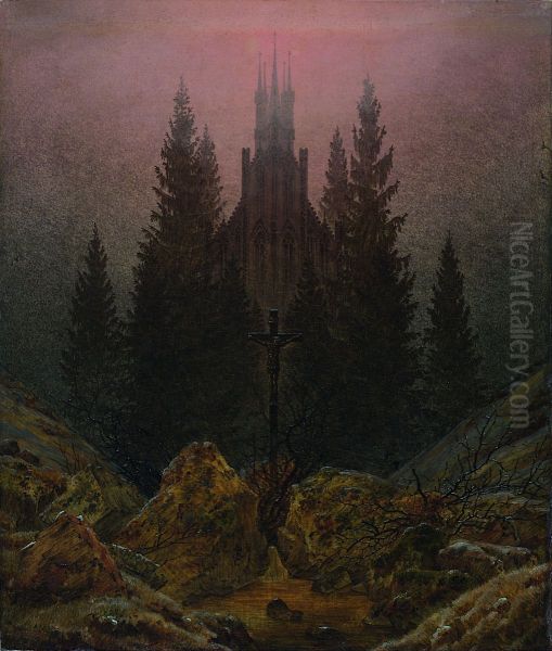 Cross and cathedral in the mountains Oil Painting by Caspar David Friedrich