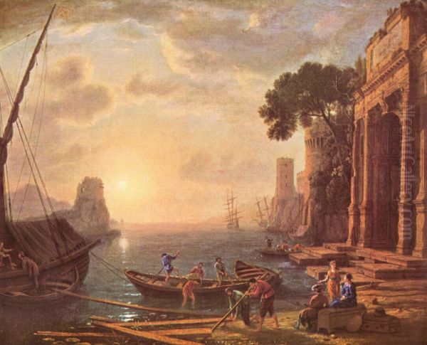 Hafen beim Sonnenuntergang Oil Painting by Claude Lorrain