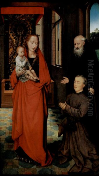 Matka Boska ze Sw. Antonim Pustelnikiem i modlacym sie fundatorem Oil Painting by Hans Memling