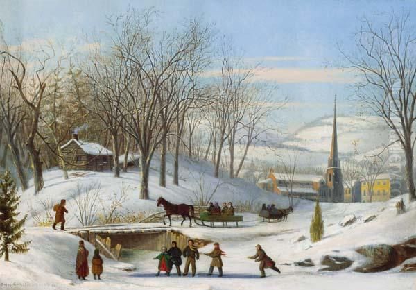 ''snow Scene At Utica'' Oil Painting by John Carlin