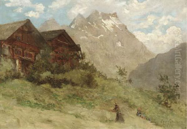 Chalets Near Diableret, Switzerland Oil Painting by George Carline