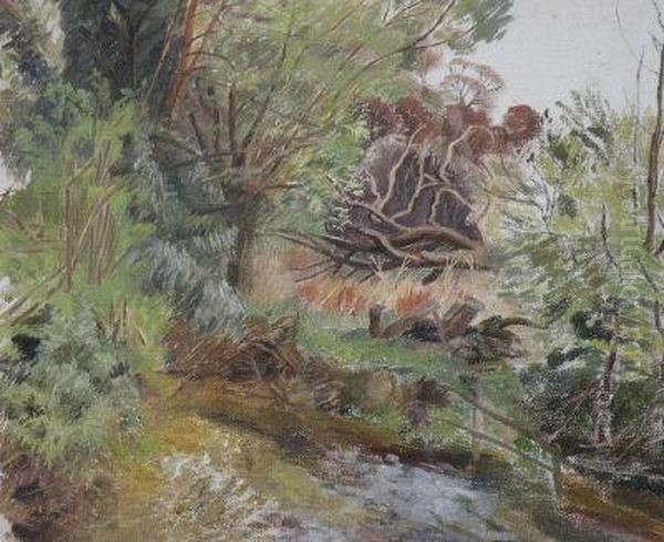 An Overgrown Stream In Autumn Oil Painting by Hilda Carline