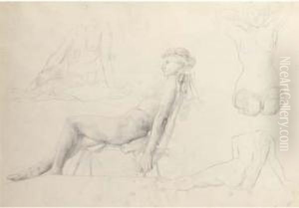 Female Nude; Two Men Fencing; Group Study: Female Nudes; Back View Of A Female Nude; Standing Female Nude; Group Study: Male Nudes; And Male Nudes Oil Painting by Hilda Carline