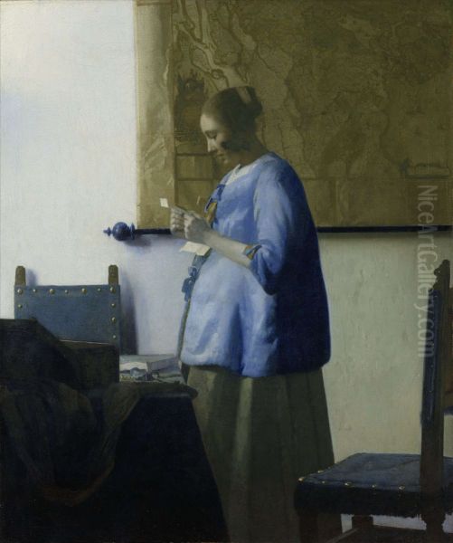 Woman in Blue Reading a Letter Oil Painting by Johannes Vermeer