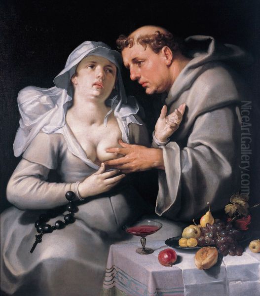 Een monnik en een begijn Oil Painting by Cornelis van Haarlem