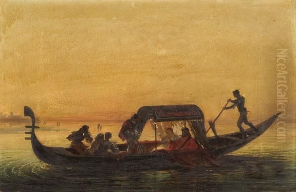 Sposi In Gondola Al Tramonto Oil Painting by Giulio Carlini