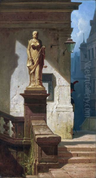 Das Auge des Gesetzes (Justitia) Oil Painting by Carl Spitzweg