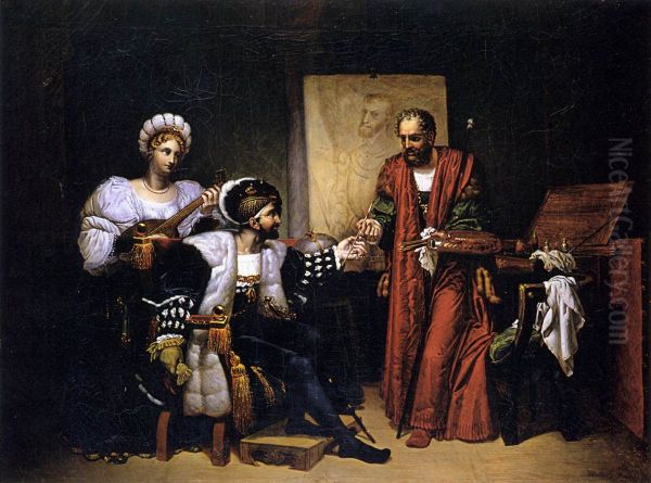 Charles VPicking upTitian's Paintbrush Oil Painting by Pierre-Nolasque Bergeret