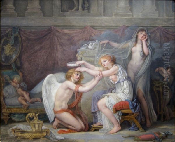 Cupid Crowned by Psyche Oil Painting by Jean-Baptiste Greuze