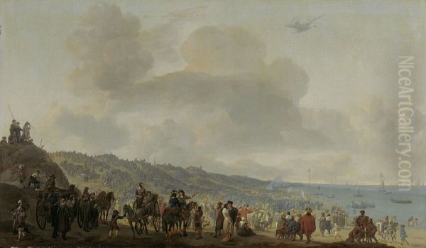 Het vertrek van Karel II van Engeland, uit Scheveningen, 2 juni 1660 Oil Painting by Johannes Lingelbach