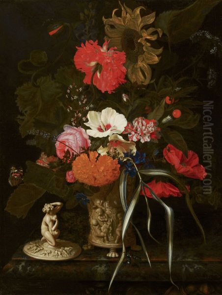 Flowers in an Ornamental Vase Oil Painting by Maria van Oosterwijck