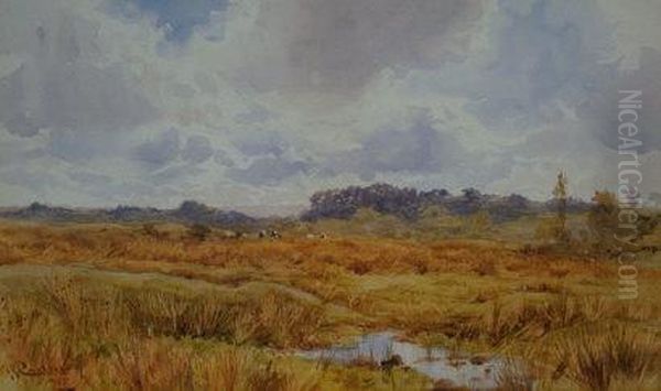 Cattle Grazing On A Heathland And Oil Painting by John Carlisle