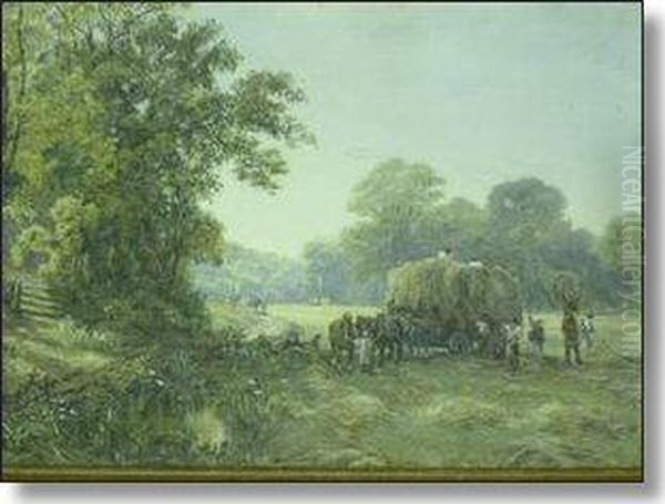 Hay Making Scene Oil Painting by John Carlisle