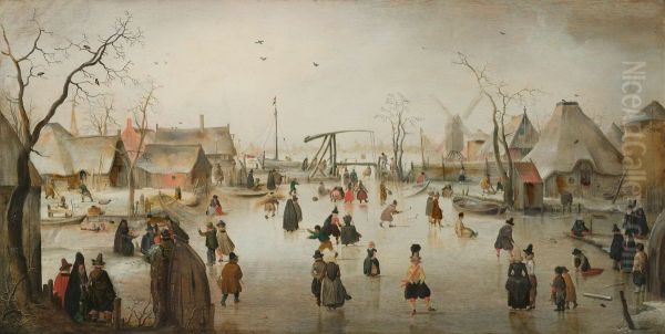 Ice Scene Oil Painting by Hendrick Avercamp