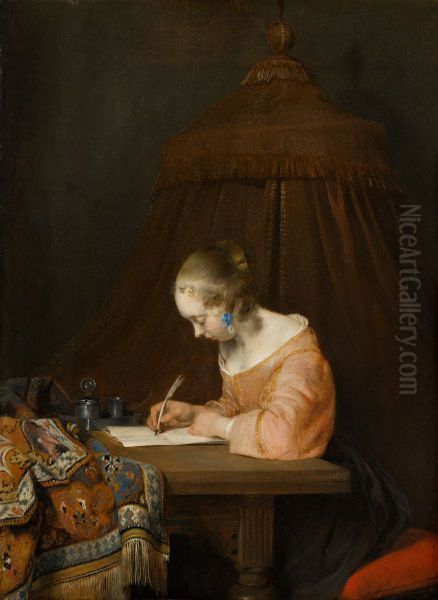 Woman writing a letter Oil Painting by Gerard Ter Borch