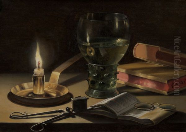 Still Life with Lighted Candle Oil Painting by Pieter Claesz